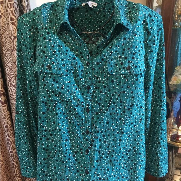 Notations green & black long sleeve blouse - Picture 6 of 8